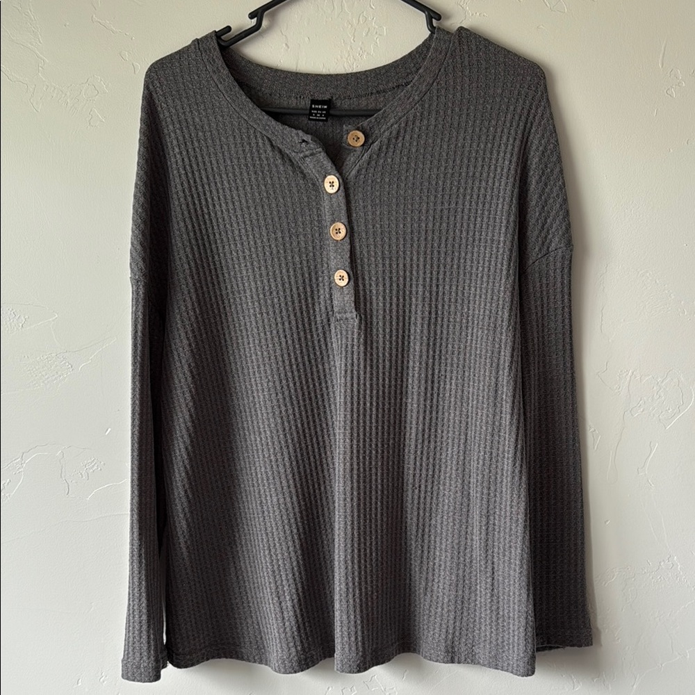 Maternity Gray Textured Button-Up Top